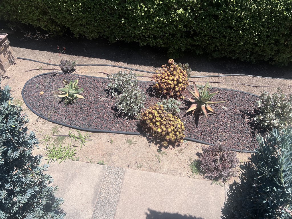 Second floor view of courtyard garden at Herman Avenue Apartments in the North Park area of San Diego, California.