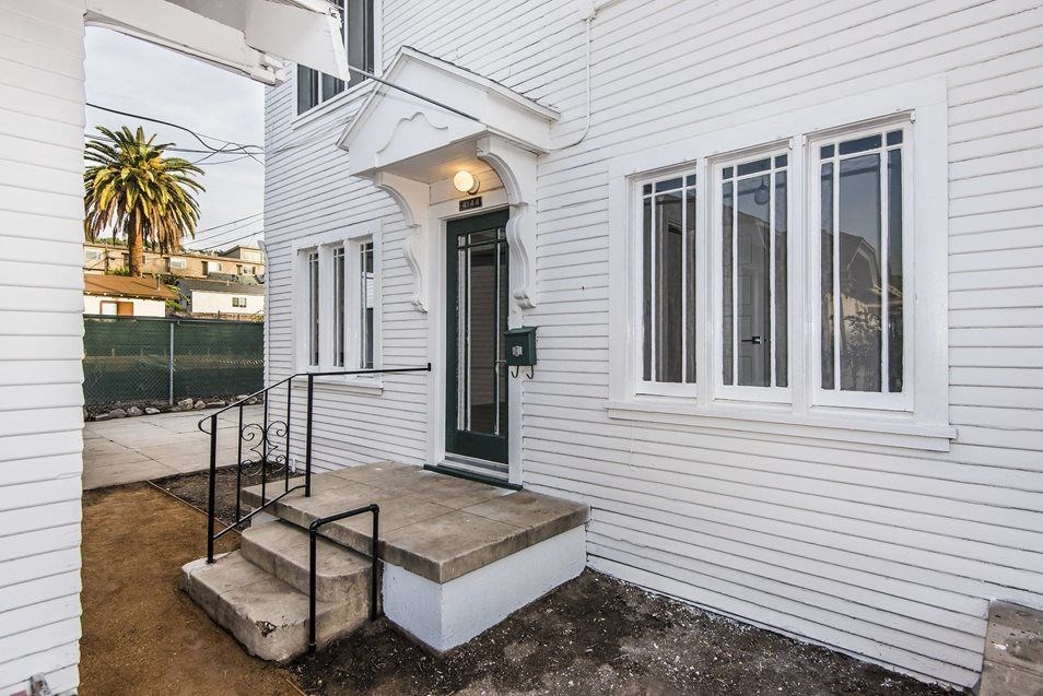 Apartment home porch at 4141 Normal Avenue in Los Angeles, California.