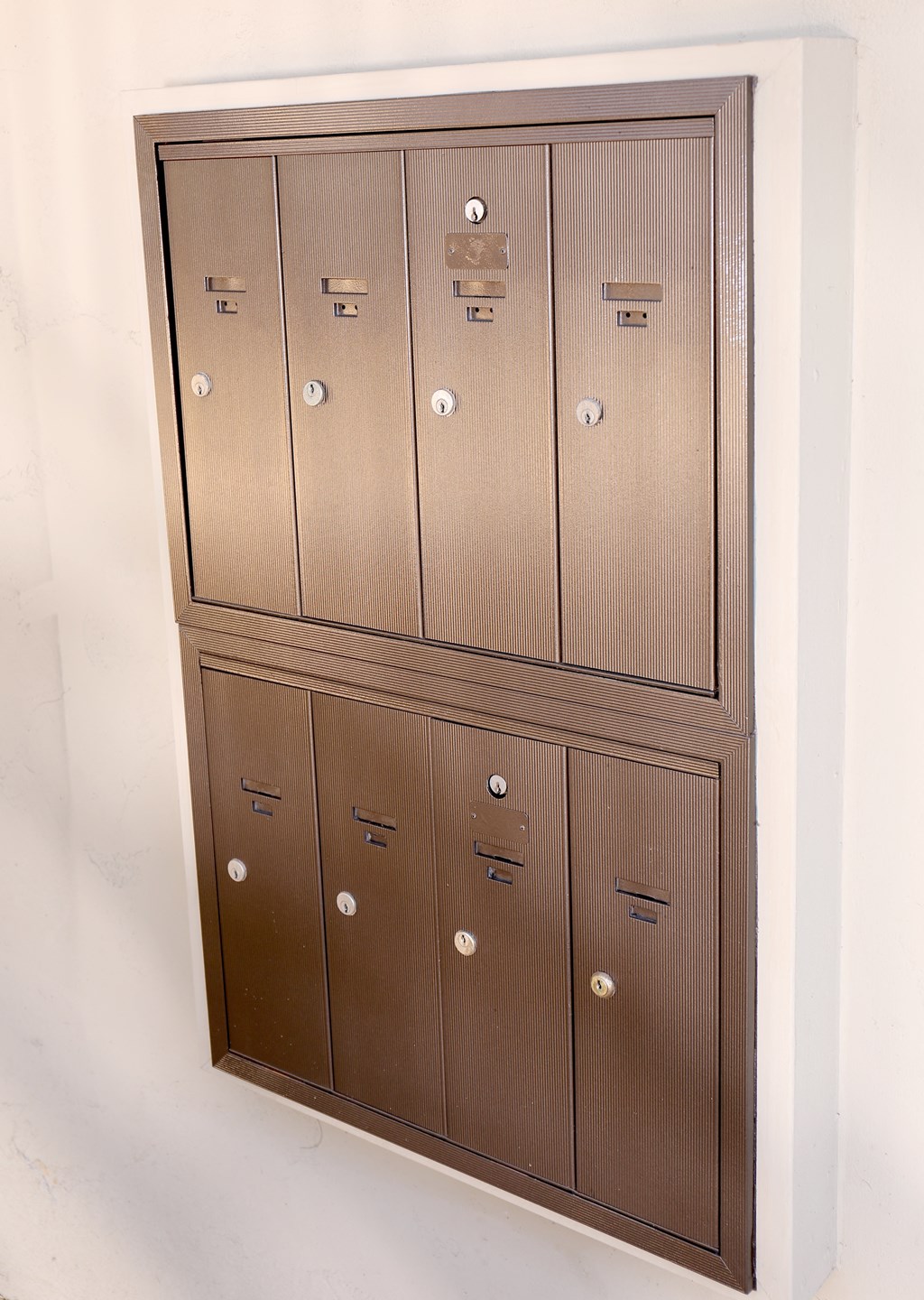Mailboxes at Harbor Villa Apartments in San Diego, California.
