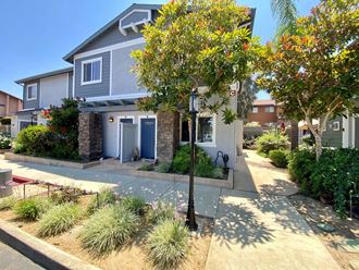 Landscaping around townhomes at The Nines Townhomes in Escondido, California.