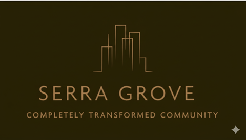 The image is a logo for Serra Grove, a completely transformed community.