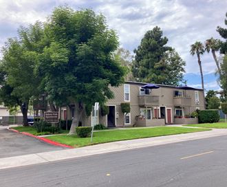Street view of enterance to Solana Park Apartments in Solana Beach, California.