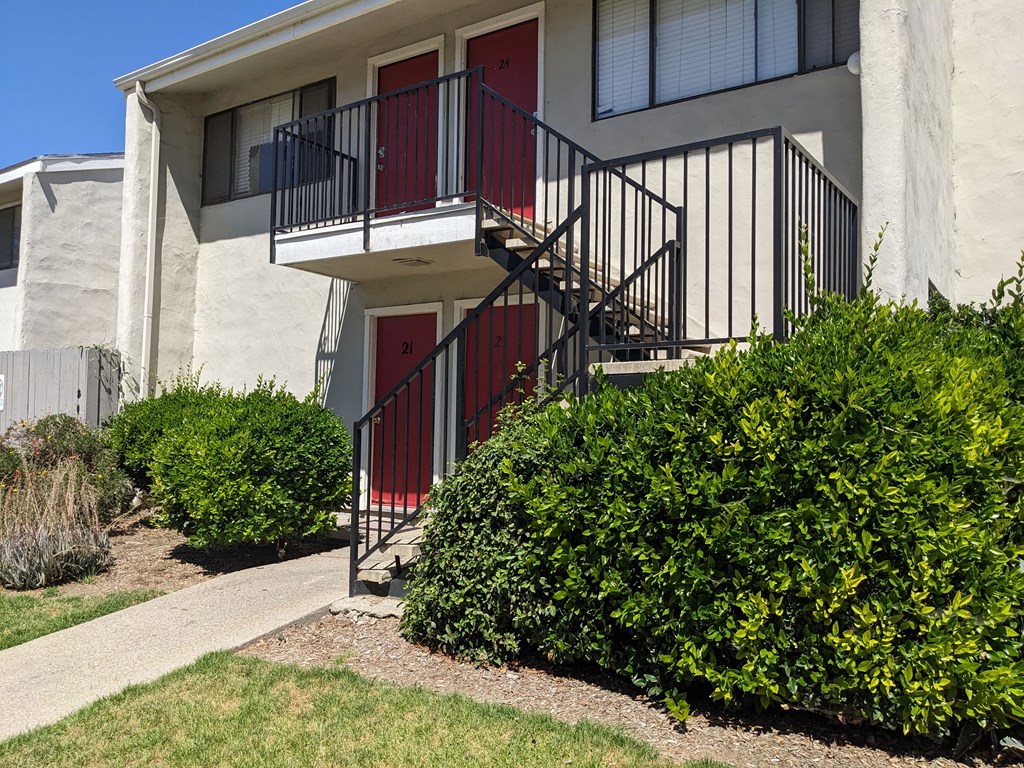 Enterances to apartment units at the Steckel Apartememts in Santa Paula, California.