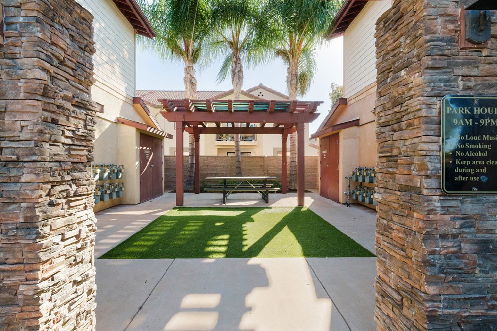 Community area at The Nines Townhomes in Escondido, California.