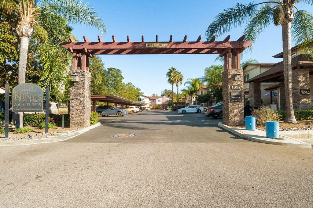 Parking lot enterance at The Nines Townhomes in Escondido, California.