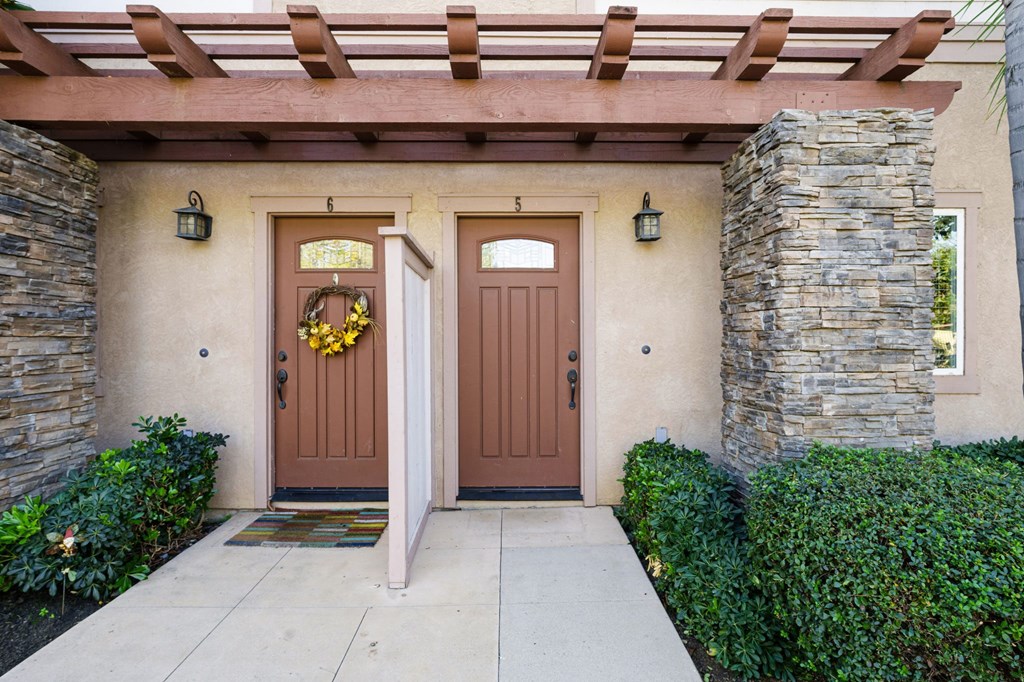 Units 5 and 6 entrances at the Nines Townhomes in Escondido, California.