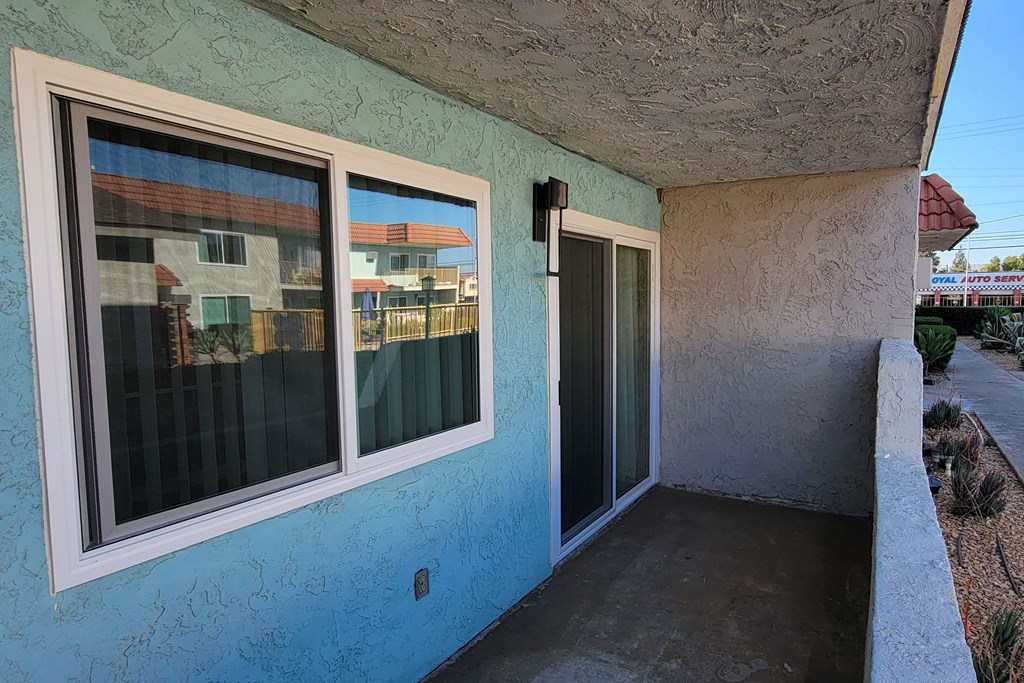 Ground floor patio of unit 21 at The Willows at Washington in El Cajon, California.