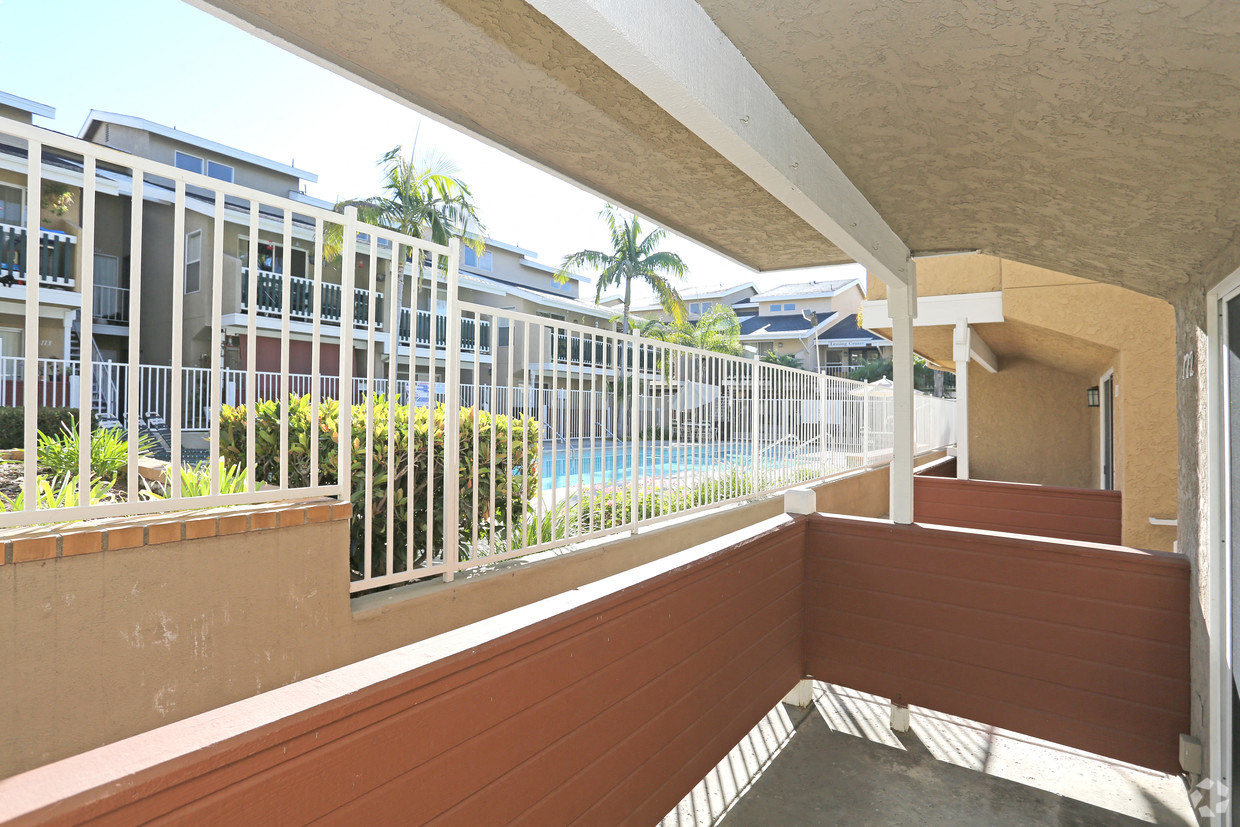 View from balcony showing the pool area