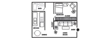 a floor plan of a house with a kitchen and a living room