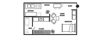 a floor plan of a home with a kitchen and living room