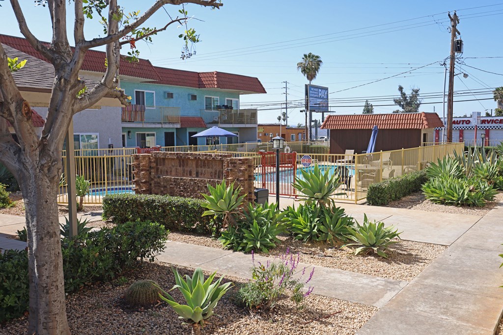 Entry walk from parking lot at The Willows at Washington in El Cajon, California.