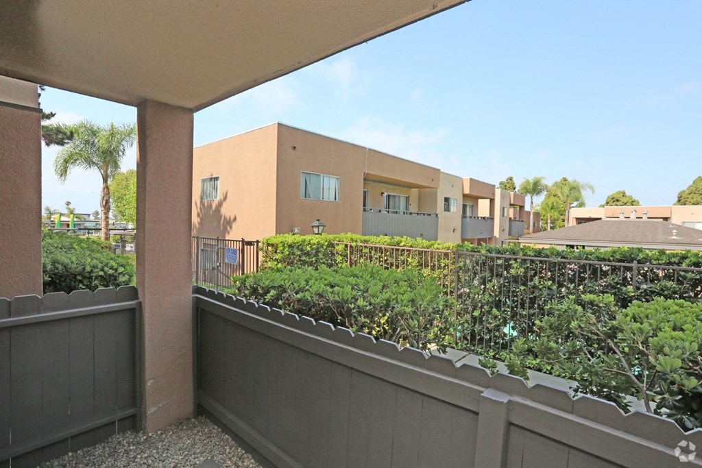 View from private patio at Villa Pacific Apartments in Oceanside, California.