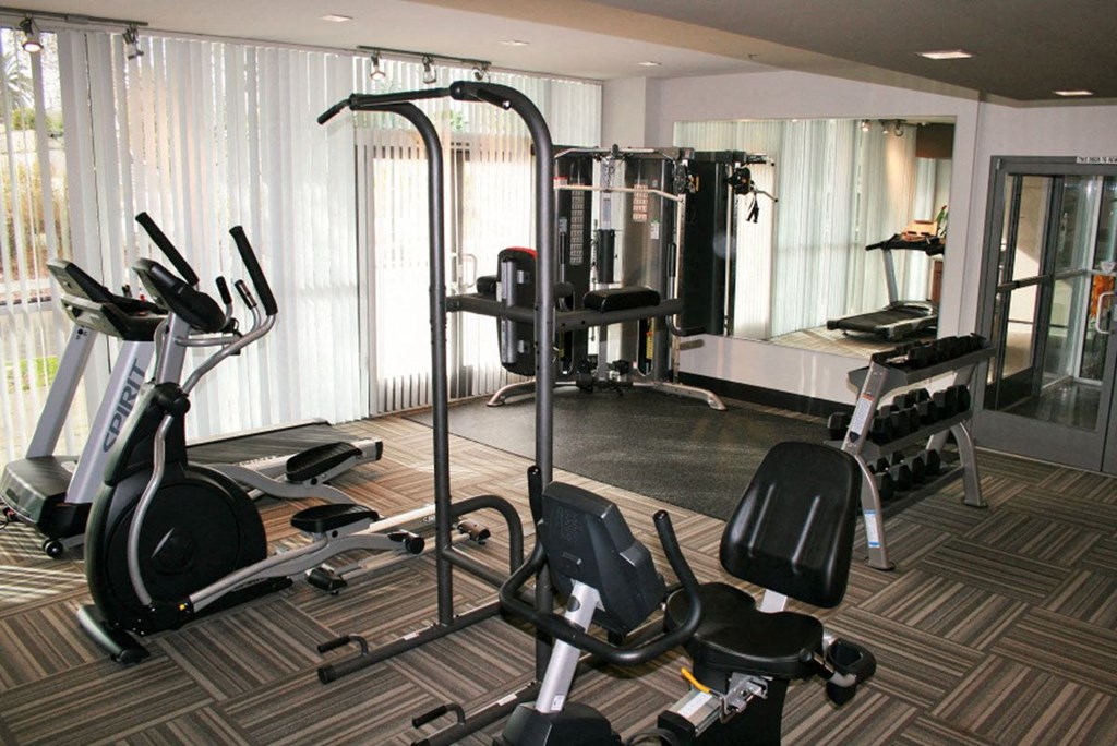 Great variety of workout equipment in the fitness center at 12th Street Lofts in National City, California.