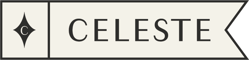A logo with a black diamond shape and the word "CELESTE" in black text.