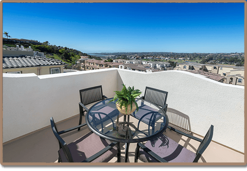 View from Torrey unit rooftop patio at Costa Pointe Luxury Apartments in Carlsbad, California.