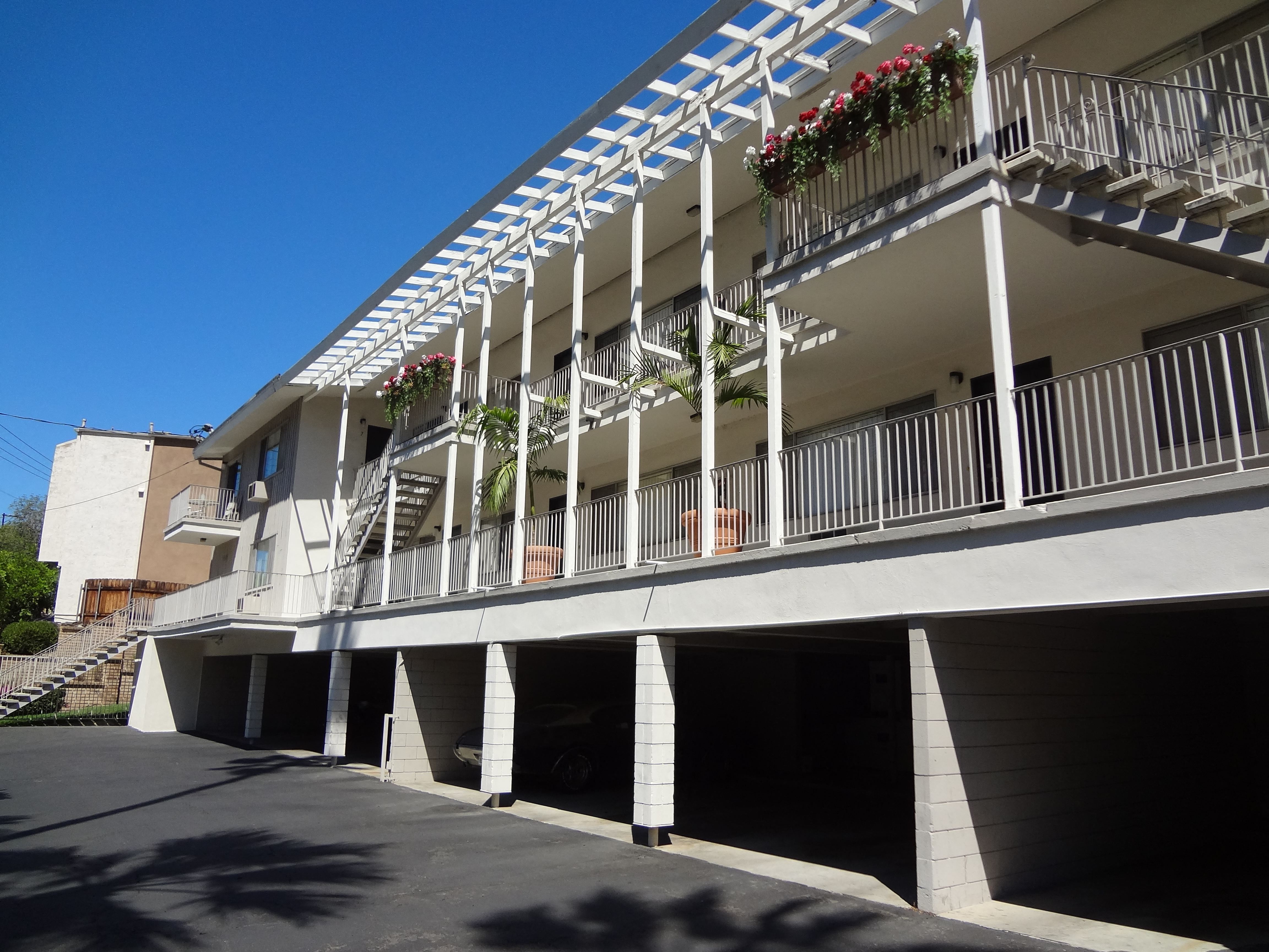 Secured parking area below apatments at Villa Knolls Apartments in La Mesa, California.