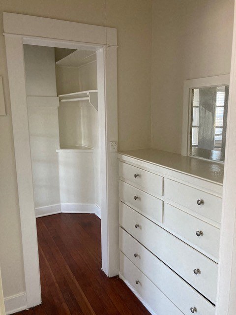 Built-in dresser and shelves at The Western at Rosewood Apartments in Los Angeles, California.