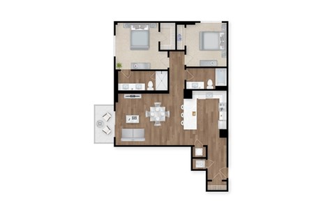 A floor plan of a house with a staircase leading to the upper floor.
