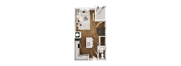 A modern bathroom with a wooden wall and white fixtures.