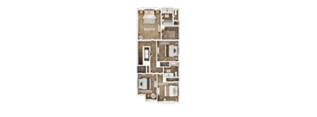 A detailed 3D floor plan of a house layout.