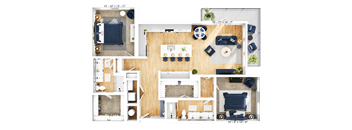 A floor plan of a house with a living room, kitchen, and dining area.
