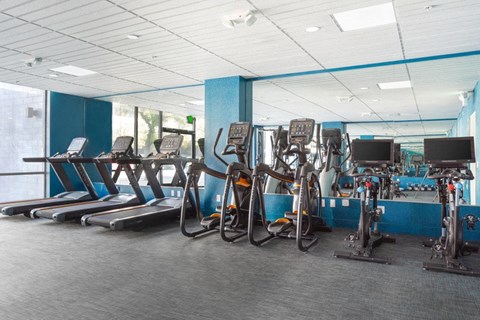 a fitness center with a variety of equipment