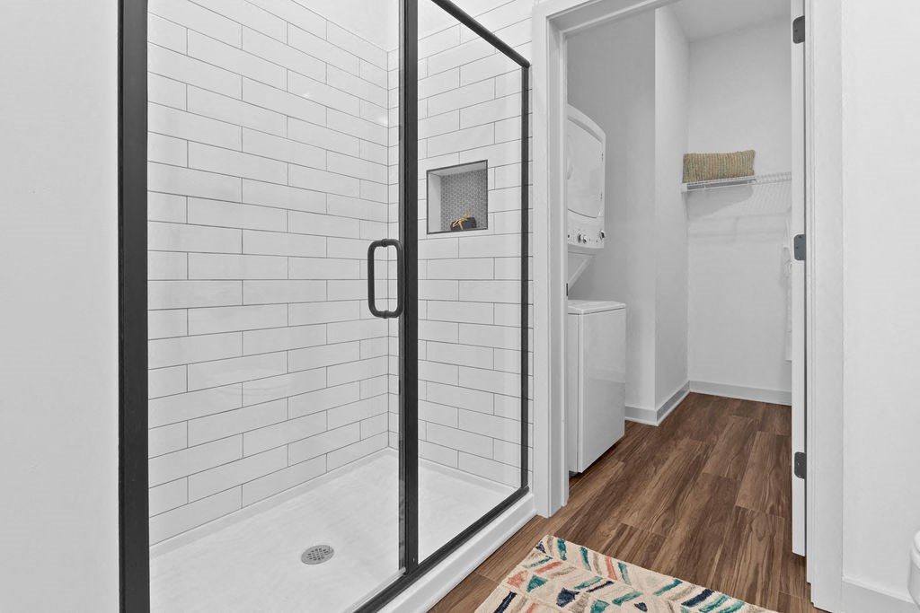 shower with glass doors