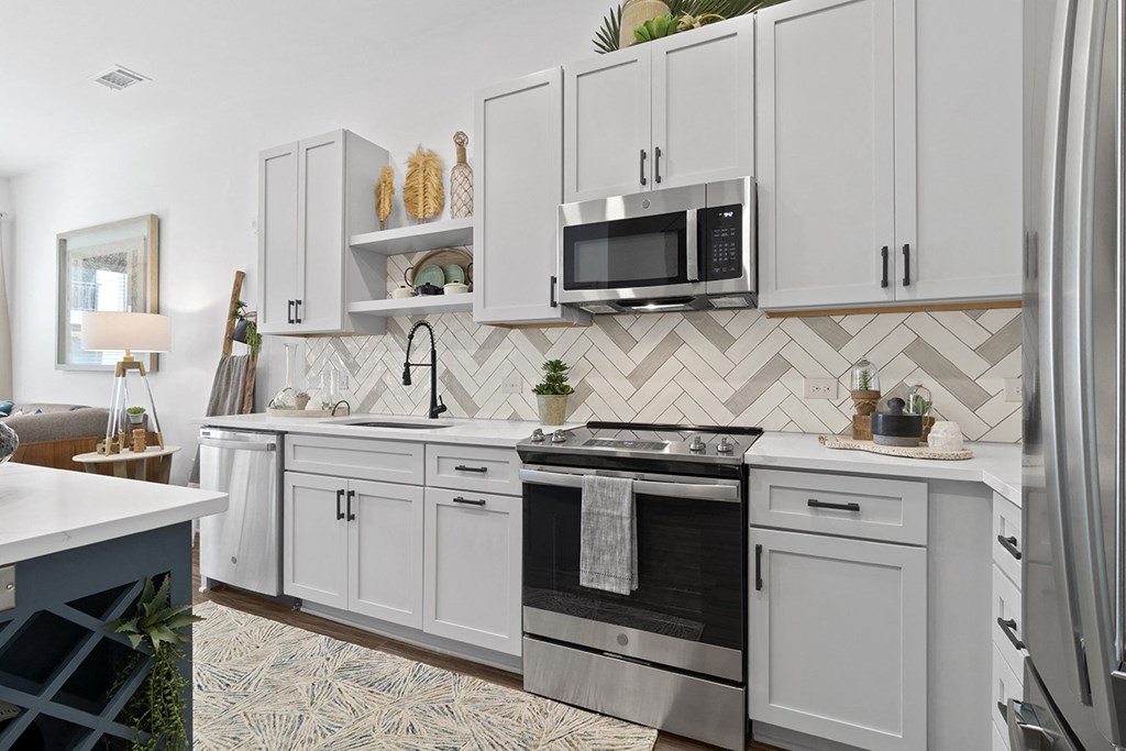 kitchen with grey cabinets