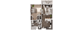 a 3D floorplan of a one bedroom floorplan