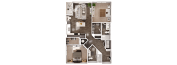 a 3D floorplan of a two bedroom floorplan
