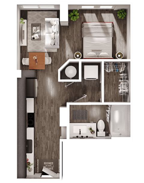 a 3D floorplan of a studio floorplan