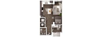 a 3D floorplan of a studio floorplan