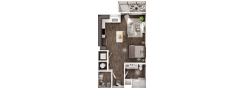 a 3D floorplan of a studio floorplan