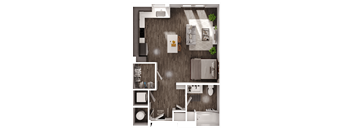 a 3D floorplan of a studio floorplan