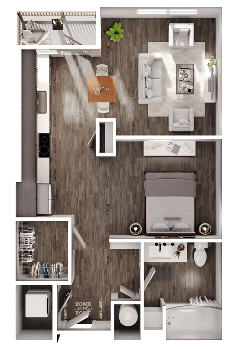 a 3D floorplan of a studio floorplan