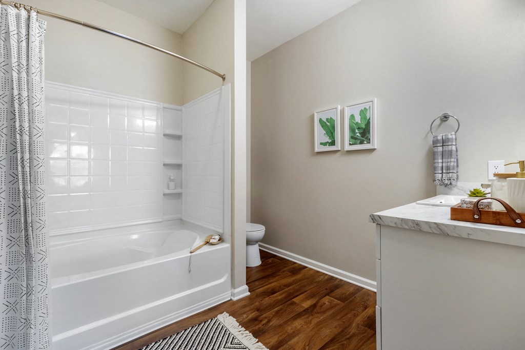 a bathroom with a bathtub and a sink