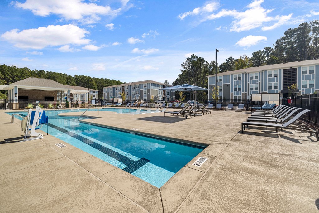 our apartments have a resort style pool with lounge chairs