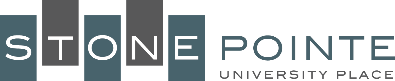the logo for stone point university place with the word one point on a green background