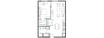 A floor plan of a house with a kitchen, living room, dining room, and bathrooms.