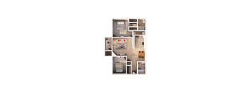a 3D floorplan of a two bedroom floorplan