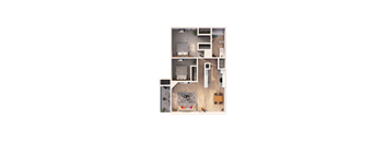 a 3D floorplan of a two bedroom floorplan