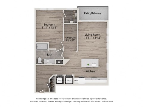 a floor plan of a studio apartment with a bedroom and a living room