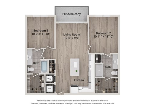 rounder floor plan  2 bedroom with 2 baths  978 square feet