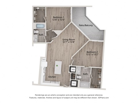 a floor plan of a studio apartment with a bedroom and a living room