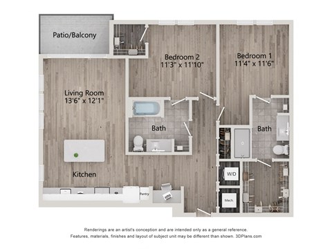 plan 2 bedroom with 2 baths 119