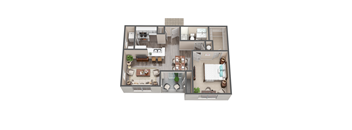 3d floor plan of a 1 bedroom apartment