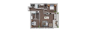 A top-down view of a well-organized apartment layout.