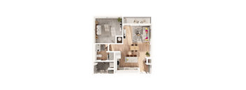 a 3D floorplan of a one bedroom floorplan