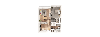 a 3D floorplan of a one bedroom floorplan