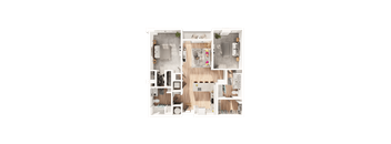 a 3D floorplan of a two bedroom floorplan
